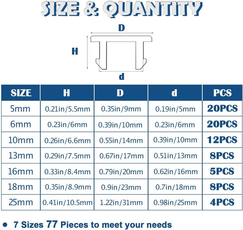Tugermoola 77PCS 7 Sizes Rubber Hole Plugs for Round Holes 1/5" 1/4" 3/8" 1/2" 5/8" 3/4" 1" Rubber Plug Black - Image 2